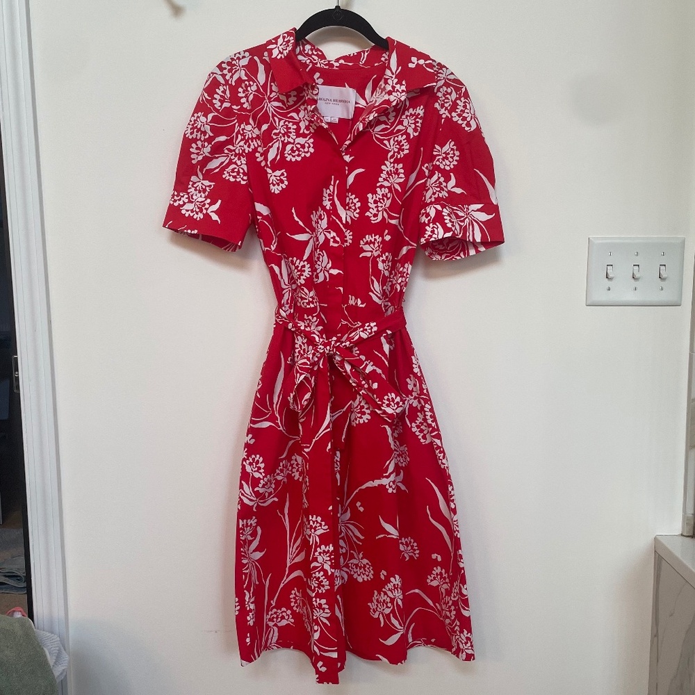 NWT Carolina Herrera Floral Cotton Belted Shirt Dress